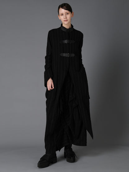 C/W STRIPE  BELTED LONG SLIT COAT