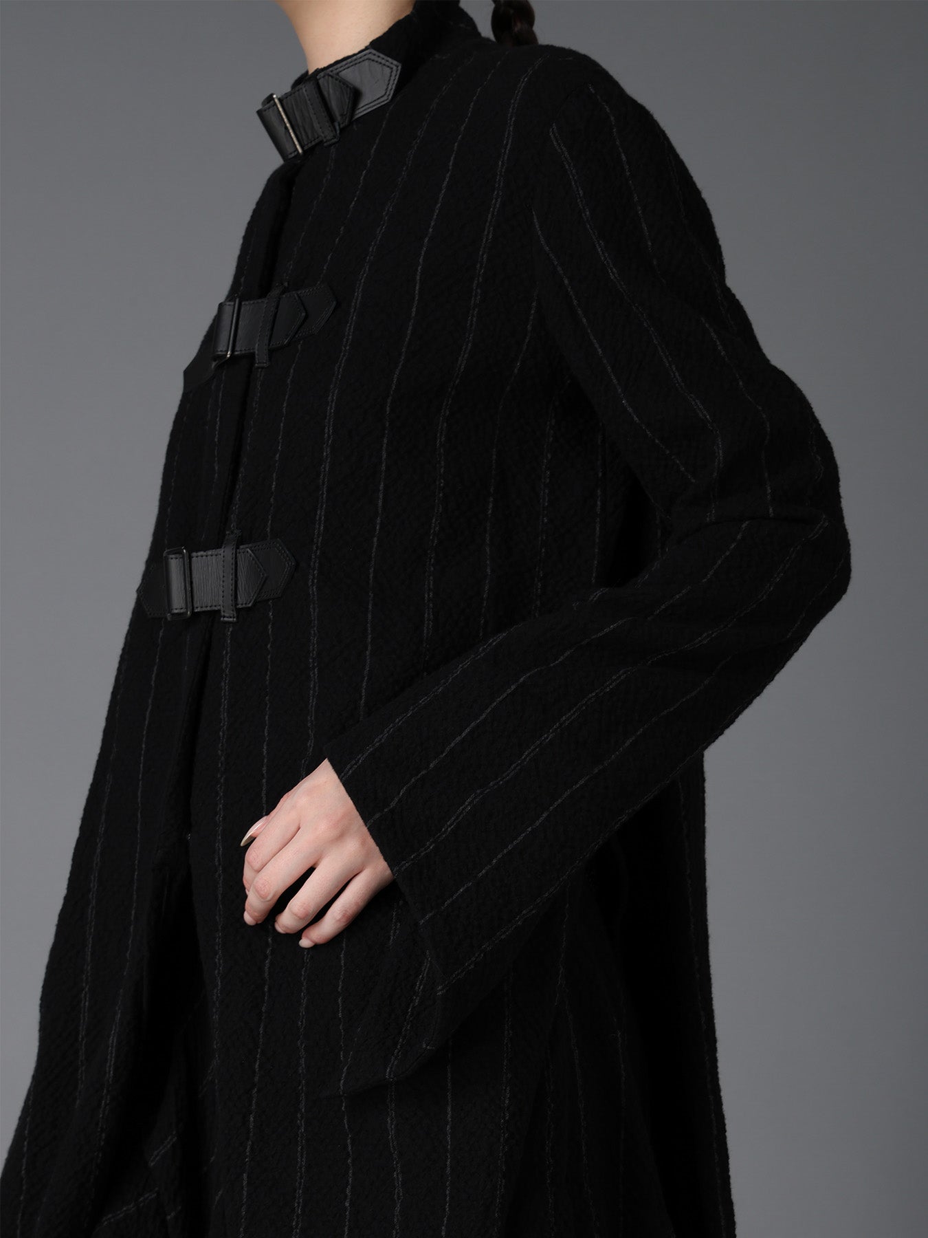 C/W STRIPE  BELTED LONG SLIT COAT