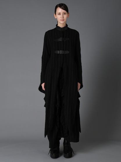 C/W STRIPE  BELTED LONG SLIT COAT