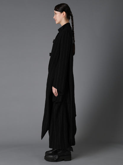 C/W STRIPE  BELTED LONG SLIT COAT