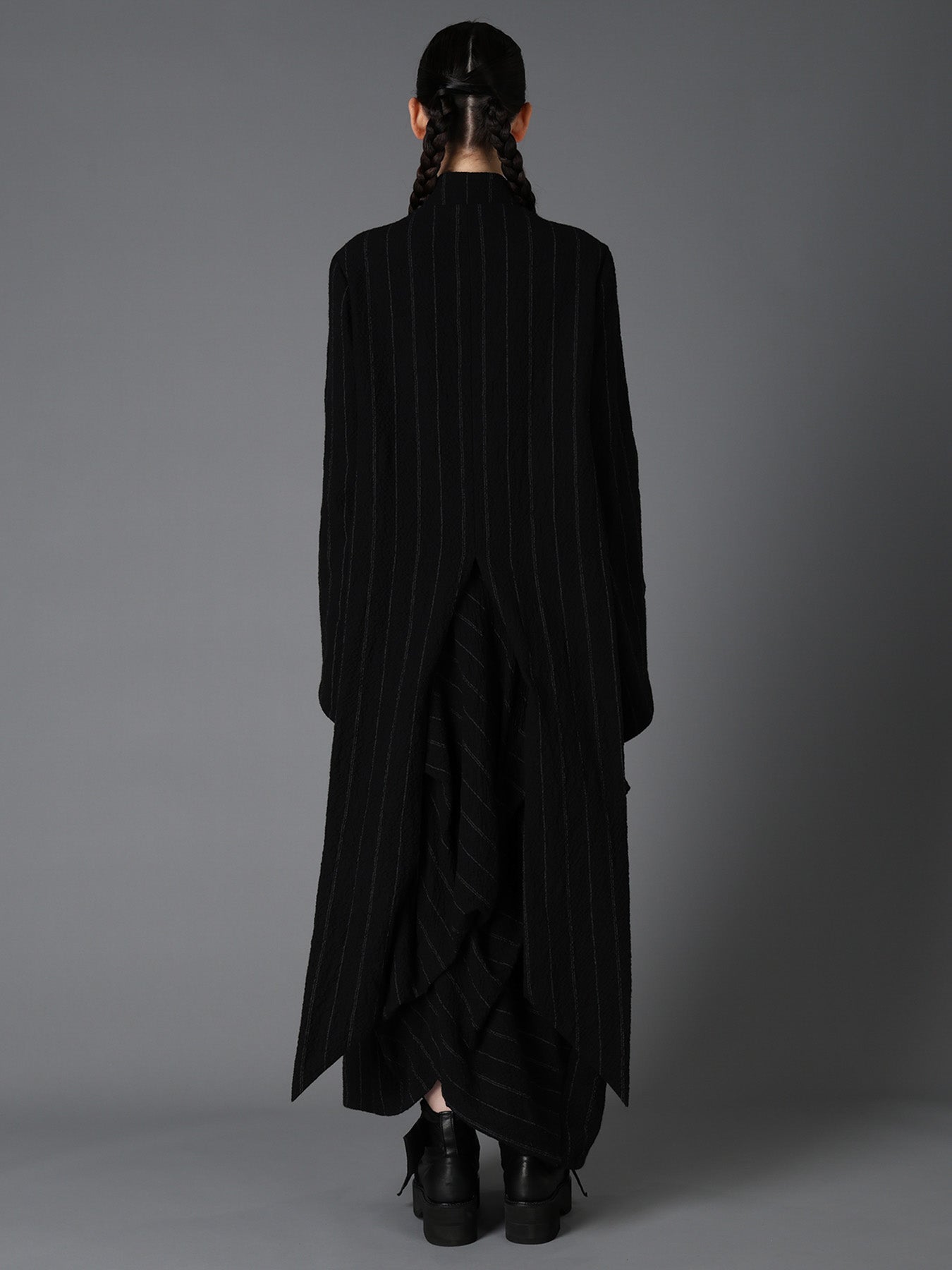C/W STRIPE  BELTED LONG SLIT COAT