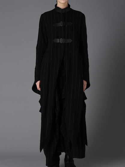 C/W STRIPE  BELTED LONG SLIT COAT