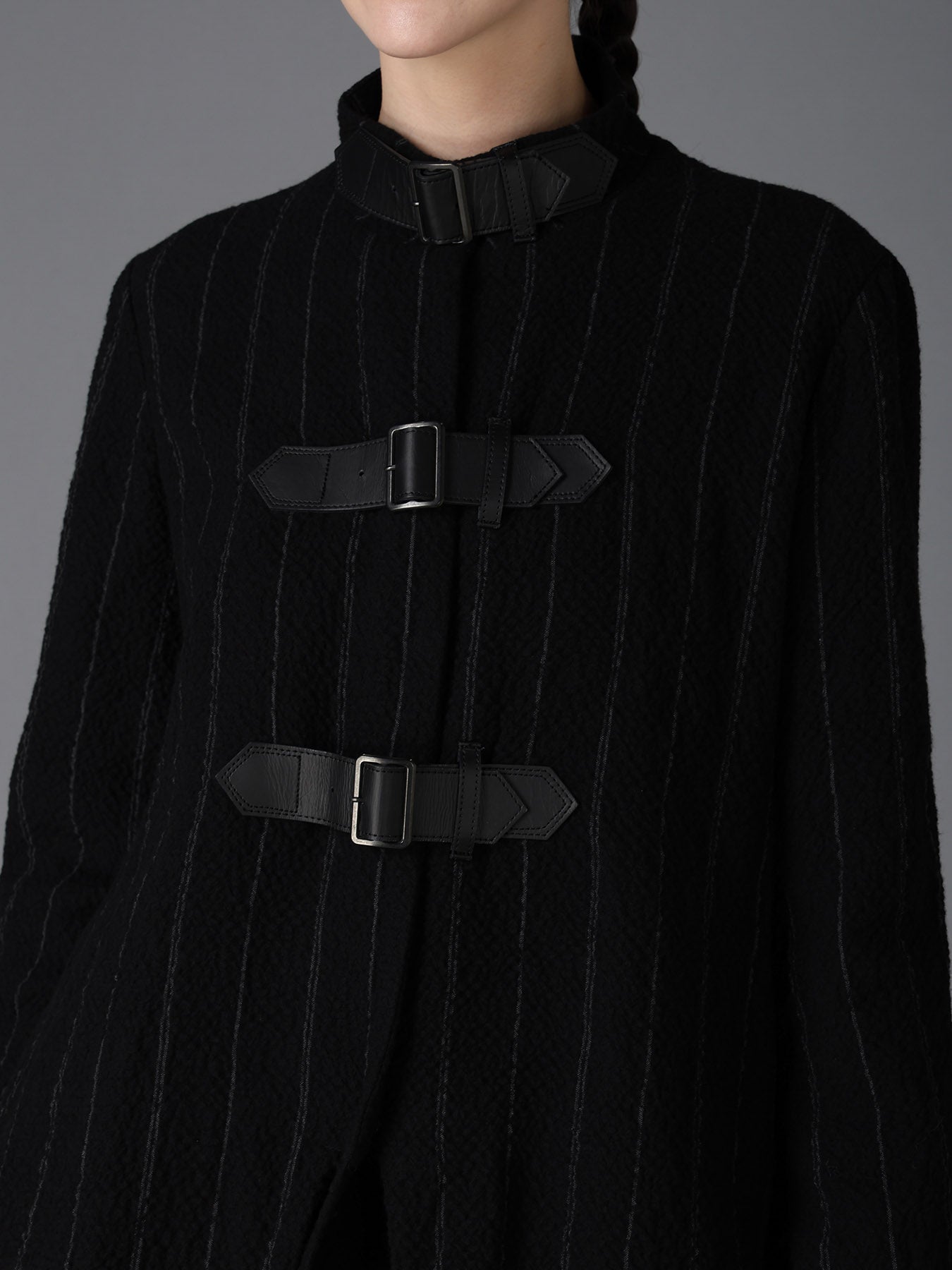C/W STRIPE  BELTED LONG SLIT COAT