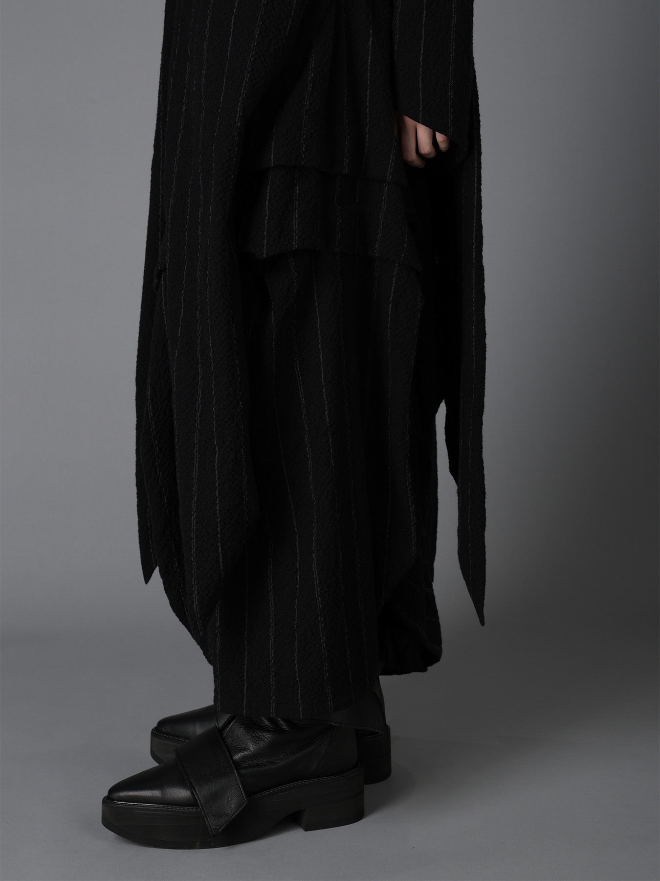 C/W STRIPE  BELTED LONG SLIT COAT