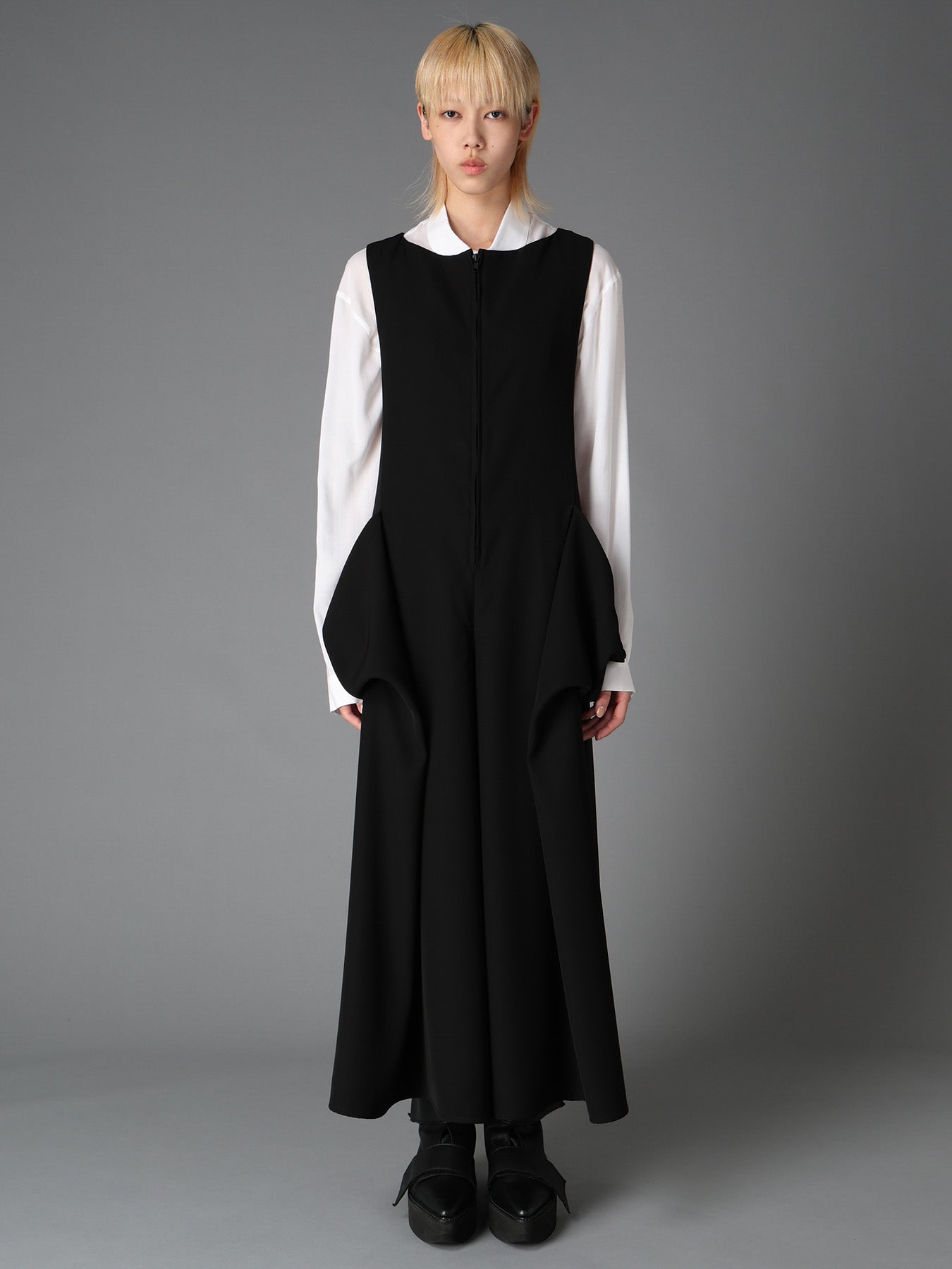 DOUBLE SATIN DRAPED POCKET JUMPSUIT