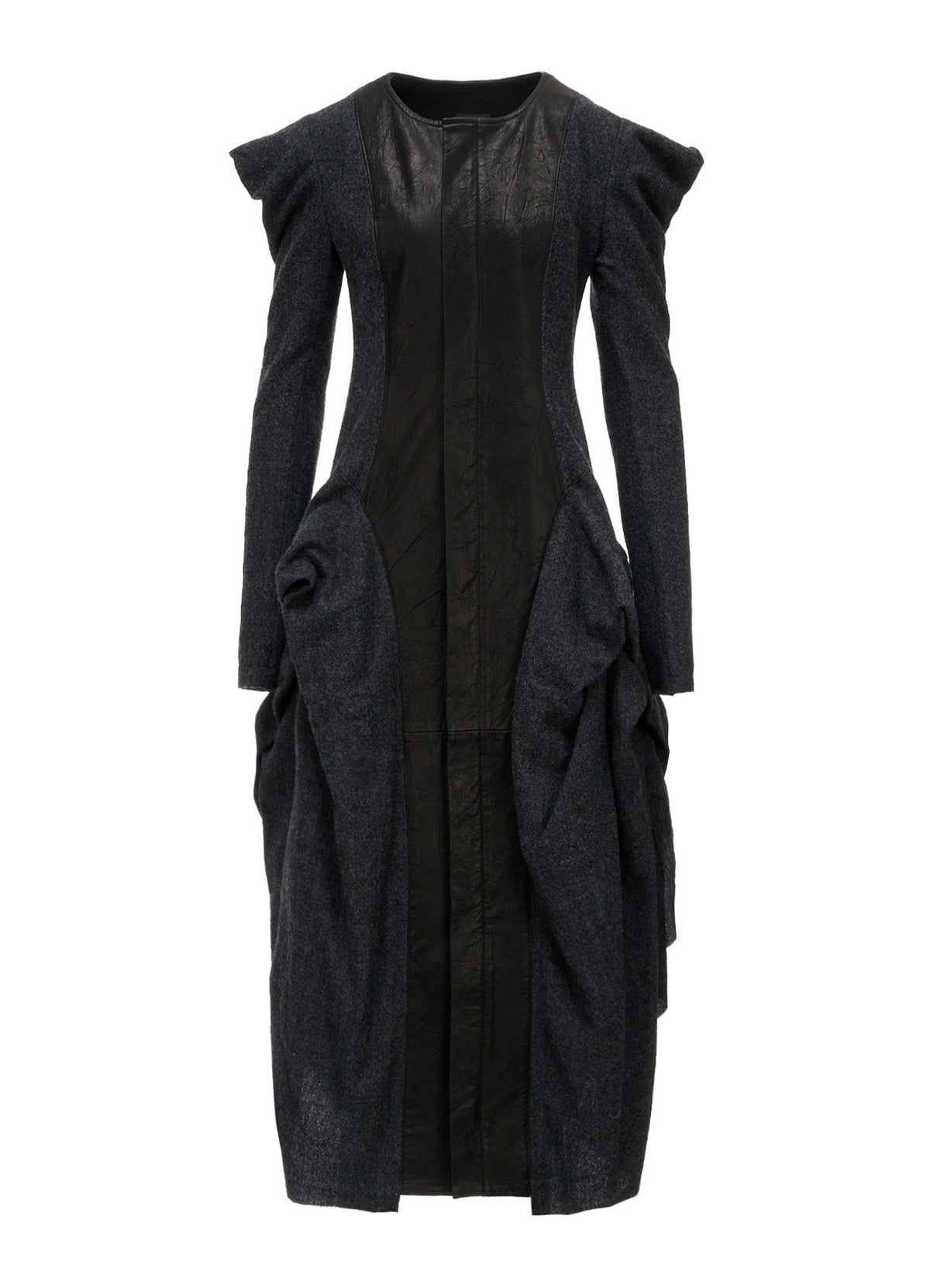 HERRINGBONE PUFF DETAIL DRAPED DRESS