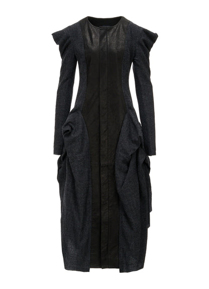 HERRINGBONE PUFF DETAIL DRAPED DRESS