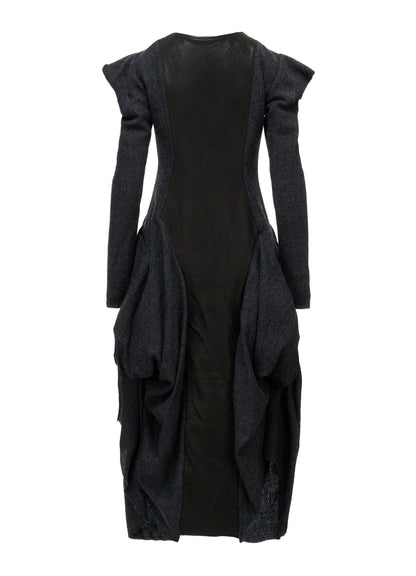 HERRINGBONE PUFF DETAIL DRAPED DRESS
