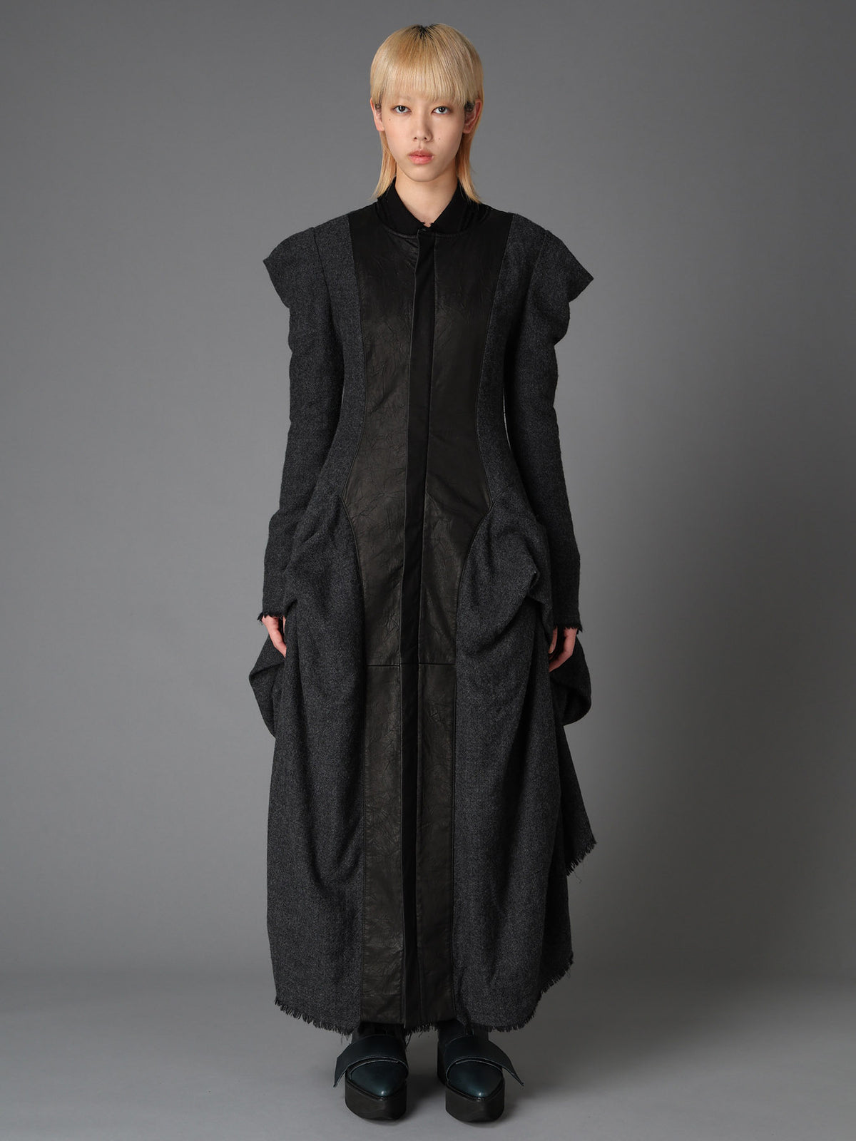 HERRINGBONE PUFF DETAIL DRAPED DRESS