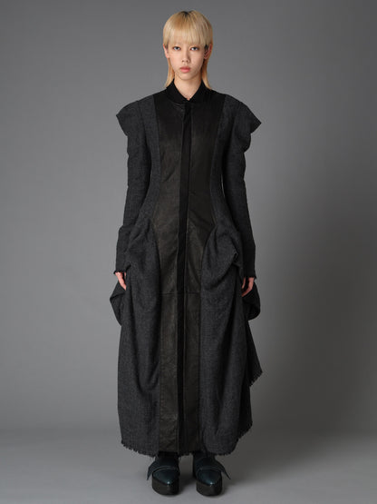 HERRINGBONE PUFF DETAIL DRAPED DRESS