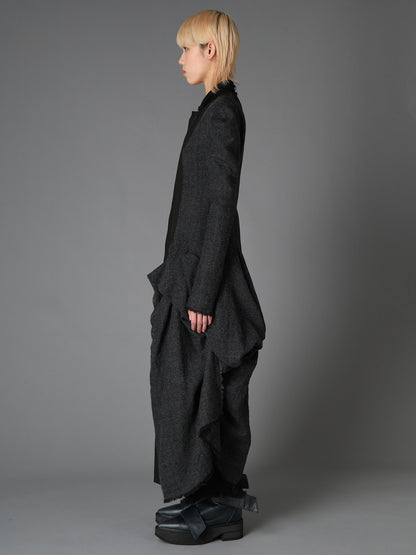 HERRINGBONE PUFF DETAIL DRAPED DRESS