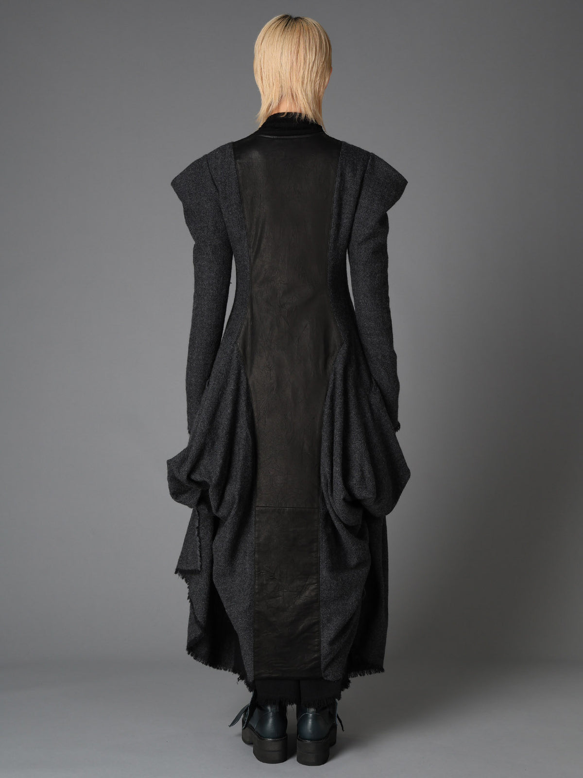 HERRINGBONE PUFF DETAIL DRAPED DRESS