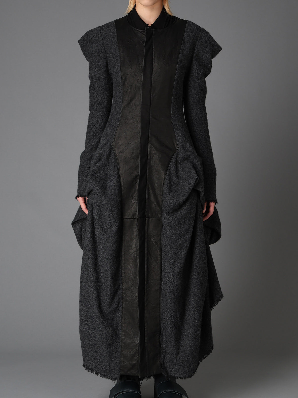HERRINGBONE PUFF DETAIL DRAPED DRESS
