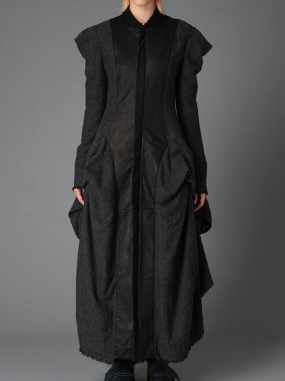 HERRINGBONE PUFF DETAIL DRAPED DRESS