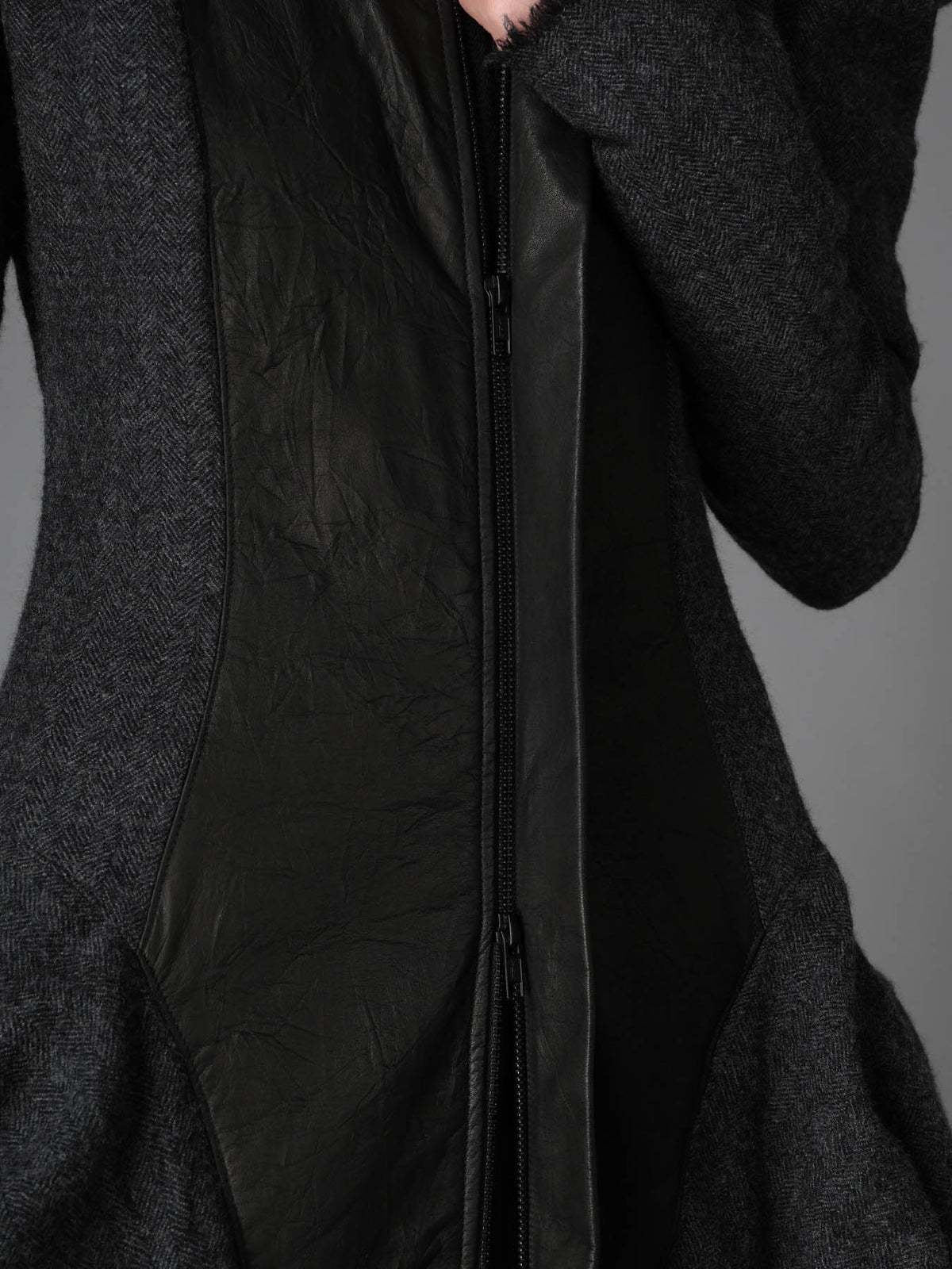 HERRINGBONE PUFF DETAIL DRAPED DRESS