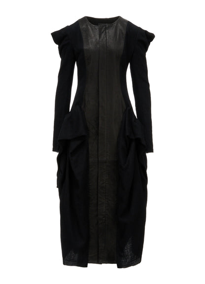 HERRINGBONE PUFF DETAIL DRAPED DRESS