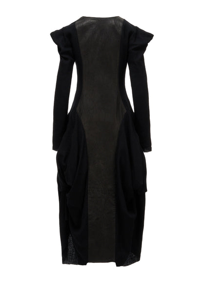 HERRINGBONE PUFF DETAIL DRAPED DRESS