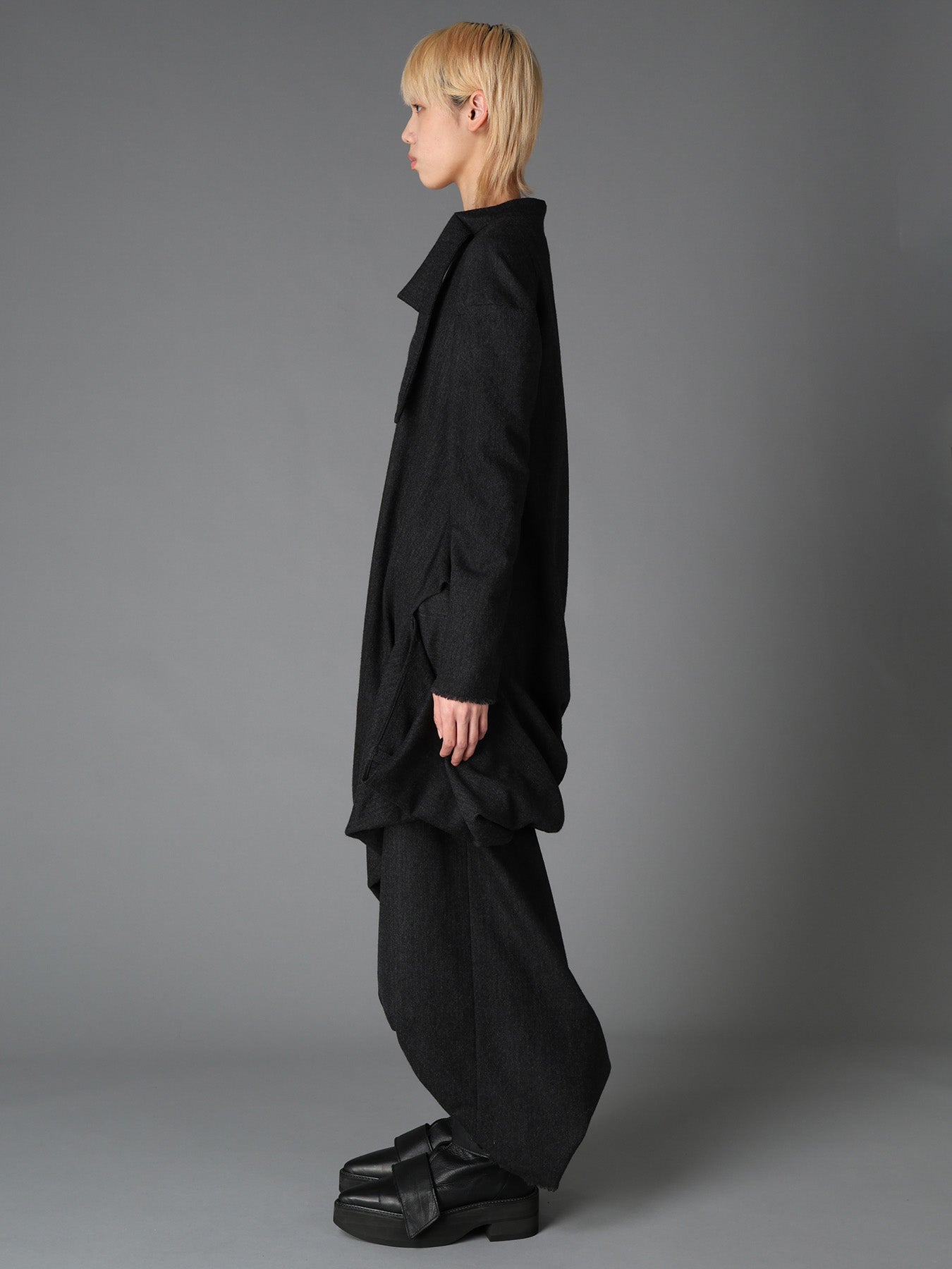WOOL HERRINGBONE DRAPED DRESS