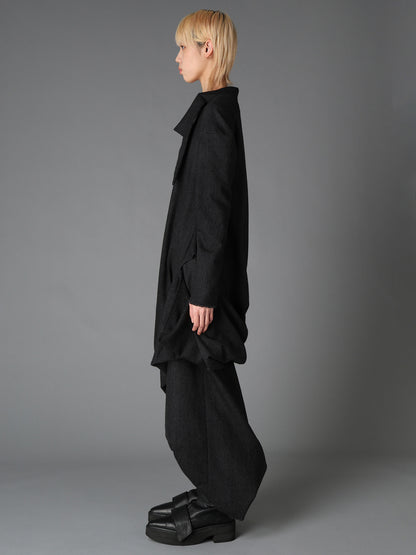WOOL HERRINGBONE DRAPED DRESS