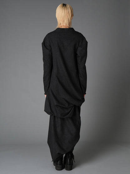 WOOL HERRINGBONE DRAPED DRESS