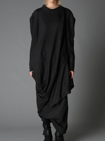 WOOL HERRINGBONE DRAPED DRESS