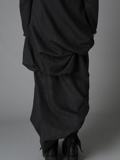 WOOL HERRINGBONE DRAPED DRESS