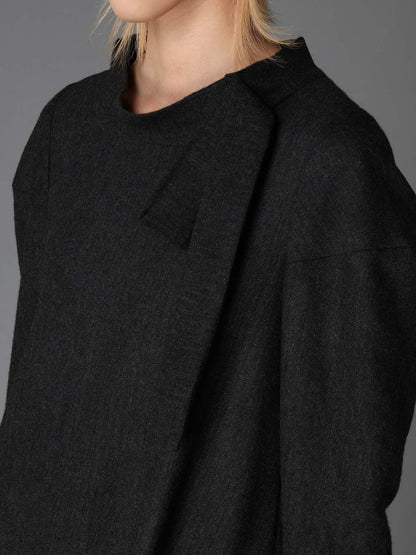 WOOL HERRINGBONE DRAPED DRESS