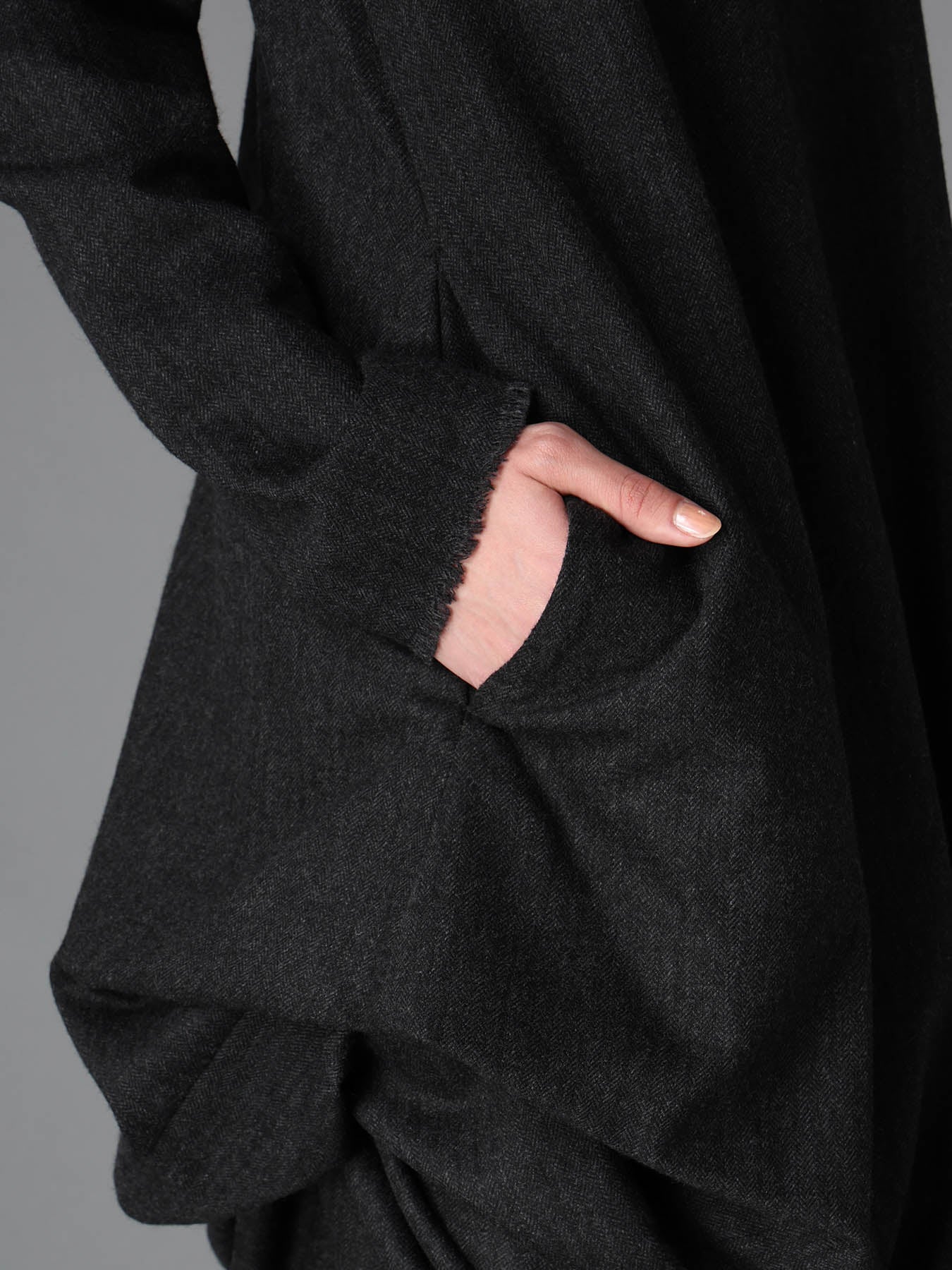 WOOL HERRINGBONE DRAPED DRESS