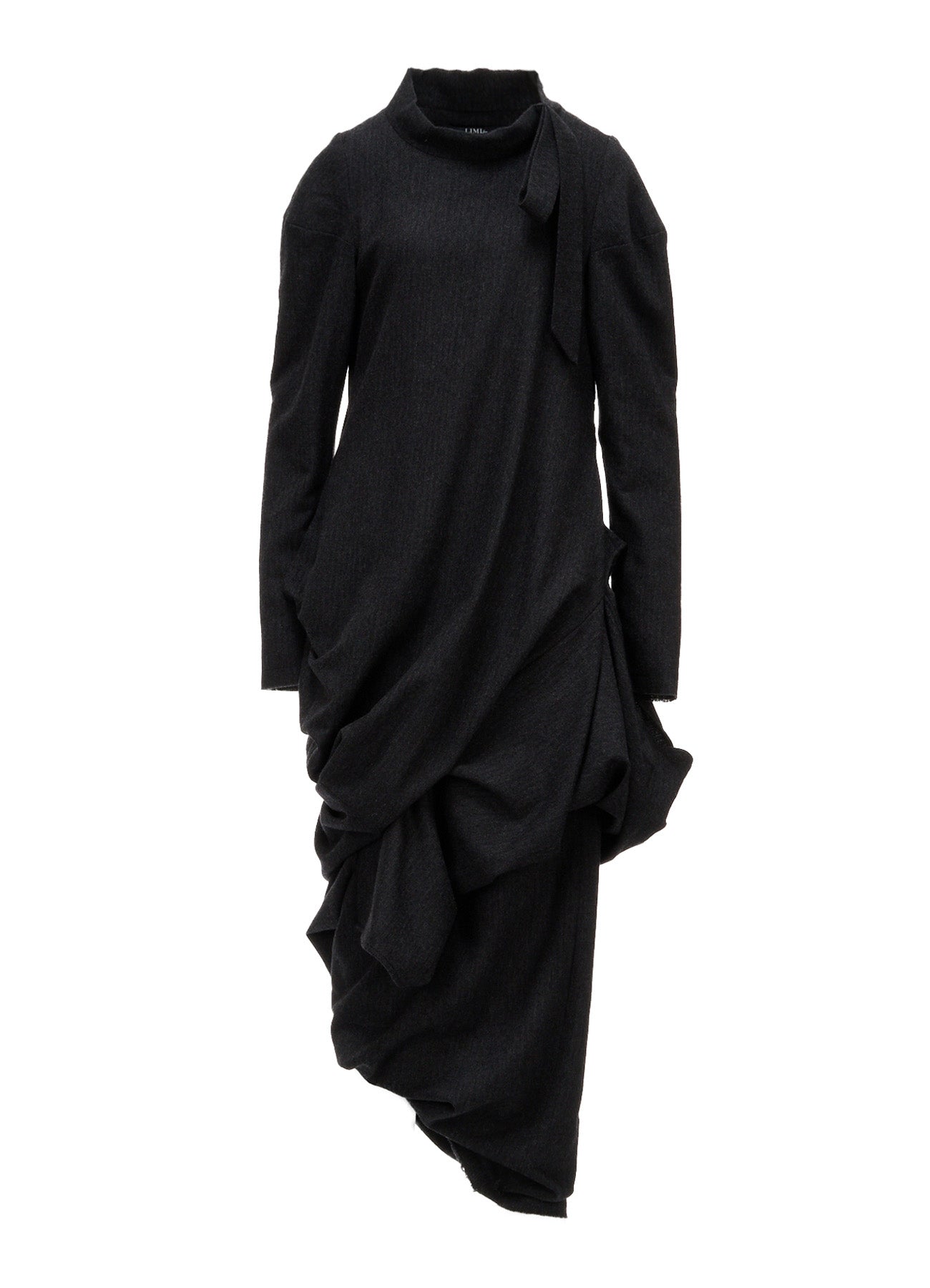 WOOL HERRINGBONE DRAPED DRESS