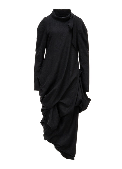 WOOL HERRINGBONE DRAPED DRESS