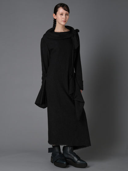 WOOL HERRINGBONE KNOT DETAIL DRESS