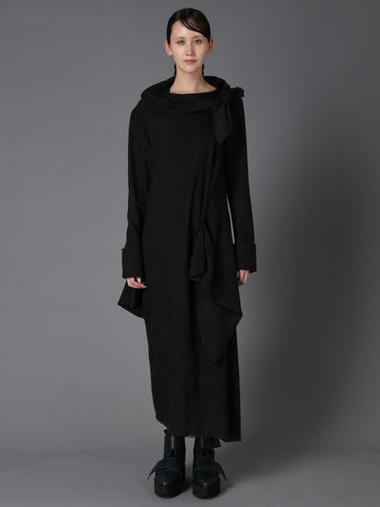 WOOL HERRINGBONE KNOT DETAIL DRESS