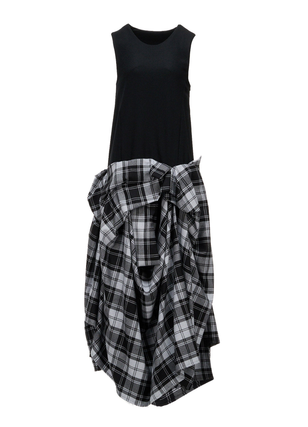 GREY TARTAN DRAPED SKIRT DRESS