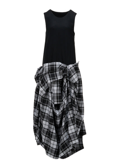 GREY TARTAN DRAPED SKIRT DRESS