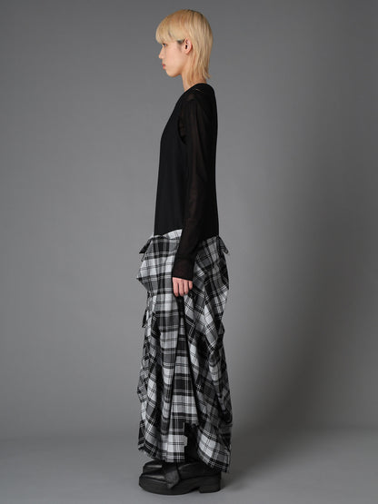 GREY TARTAN DRAPED SKIRT DRESS