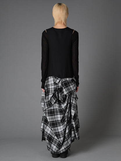 GREY TARTAN DRAPED SKIRT DRESS