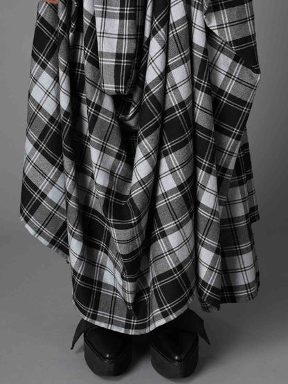 GREY TARTAN DRAPED SKIRT DRESS