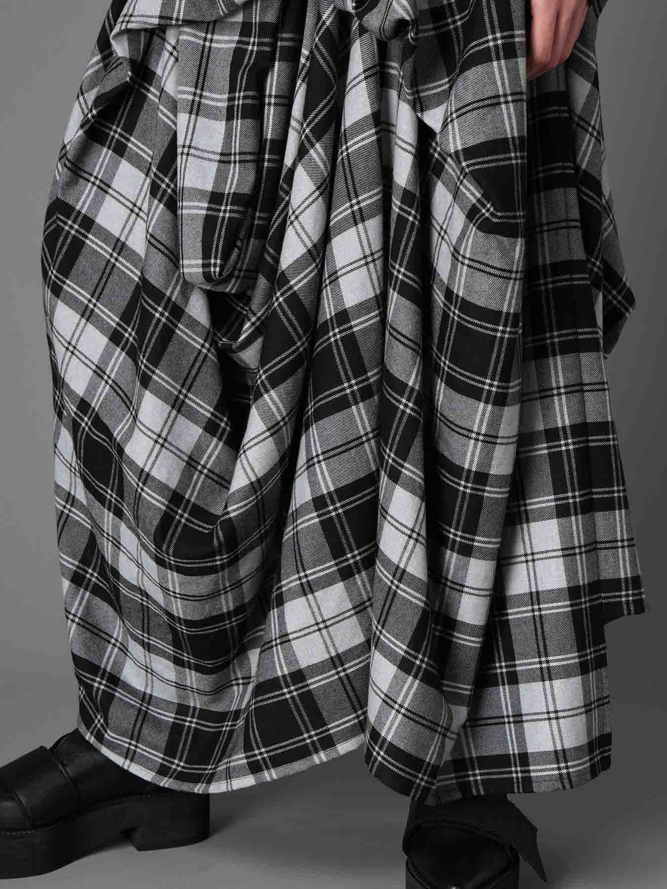 GREY TARTAN DRAPED SKIRT DRESS