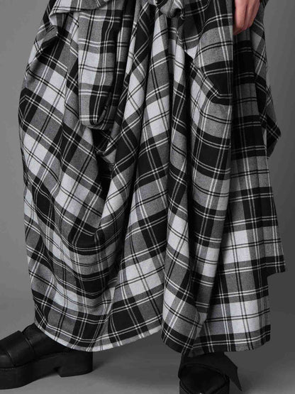 GREY TARTAN DRAPED SKIRT DRESS