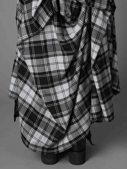 GREY TARTAN DRAPED SKIRT DRESS