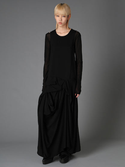 HIGH TWIST GABARDINE DRAPED SKIRT DRESS