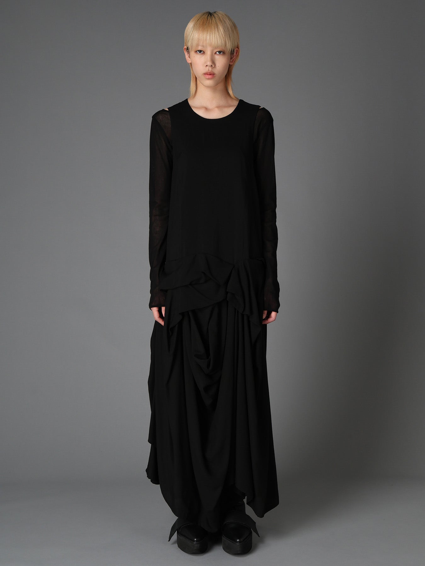 HIGH TWIST GABARDINE DRAPED SKIRT DRESS