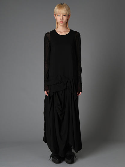 HIGH TWIST GABARDINE DRAPED SKIRT DRESS