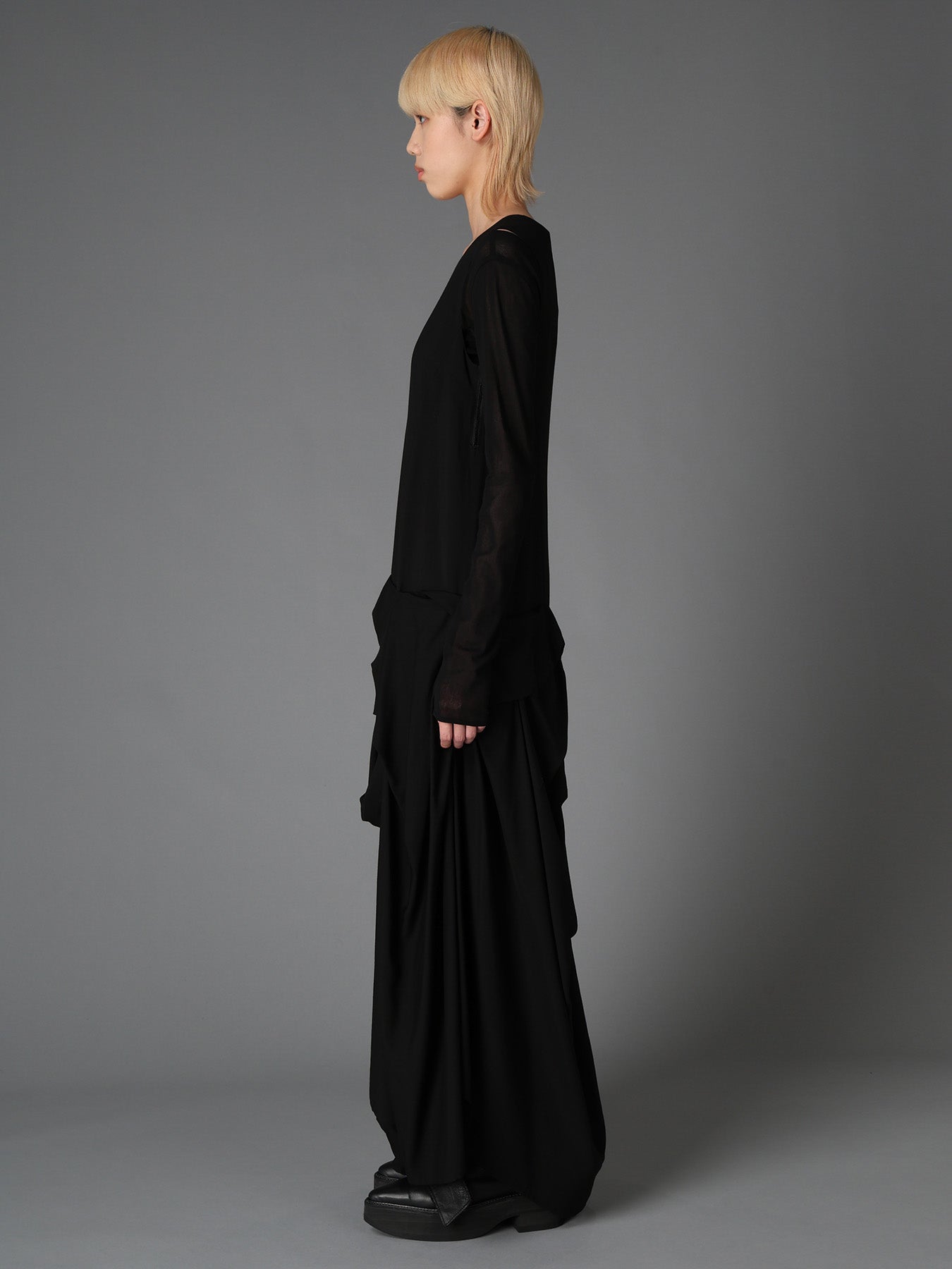 HIGH TWIST GABARDINE DRAPED SKIRT DRESS
