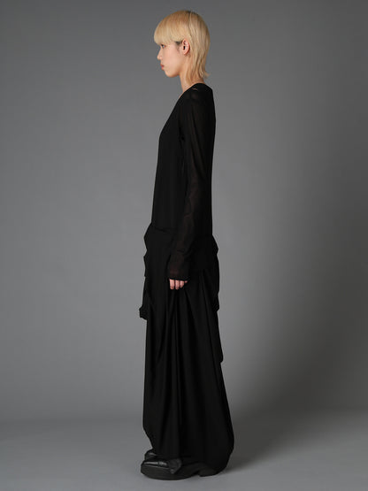 HIGH TWIST GABARDINE DRAPED SKIRT DRESS