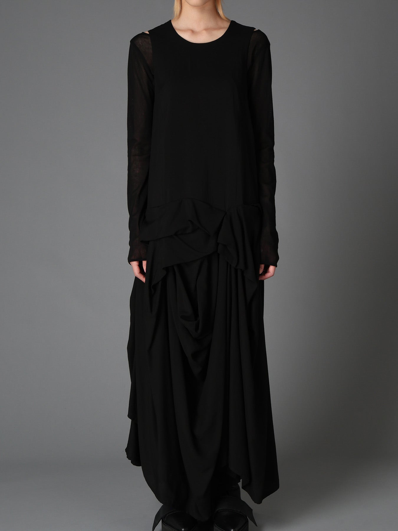 HIGH TWIST GABARDINE DRAPED SKIRT DRESS