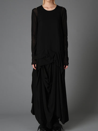 HIGH TWIST GABARDINE DRAPED SKIRT DRESS
