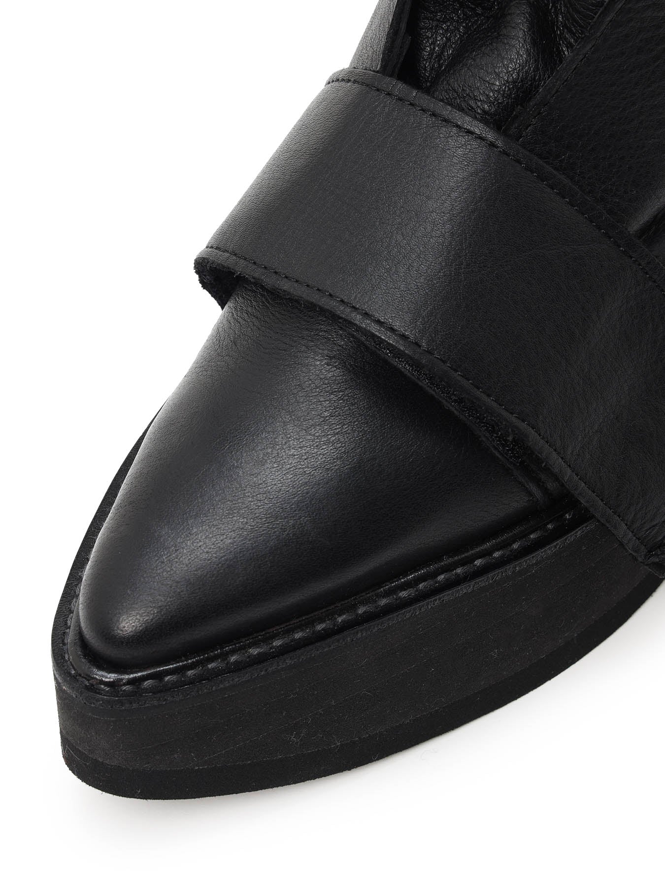 MATTE LEATHER+10-OUNCE DENIM 2-WAY BELTED LACE-UP ANKLE BOOTS