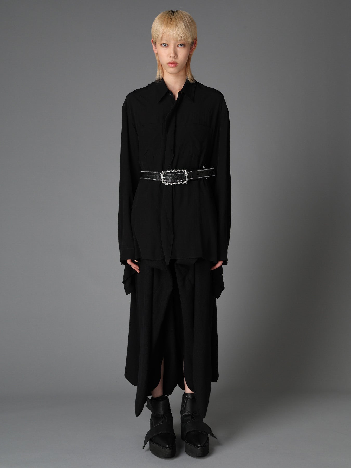 CROCO EMBOSSED LEATHER+KIP LEATHER  ZIP DETAIL BELT