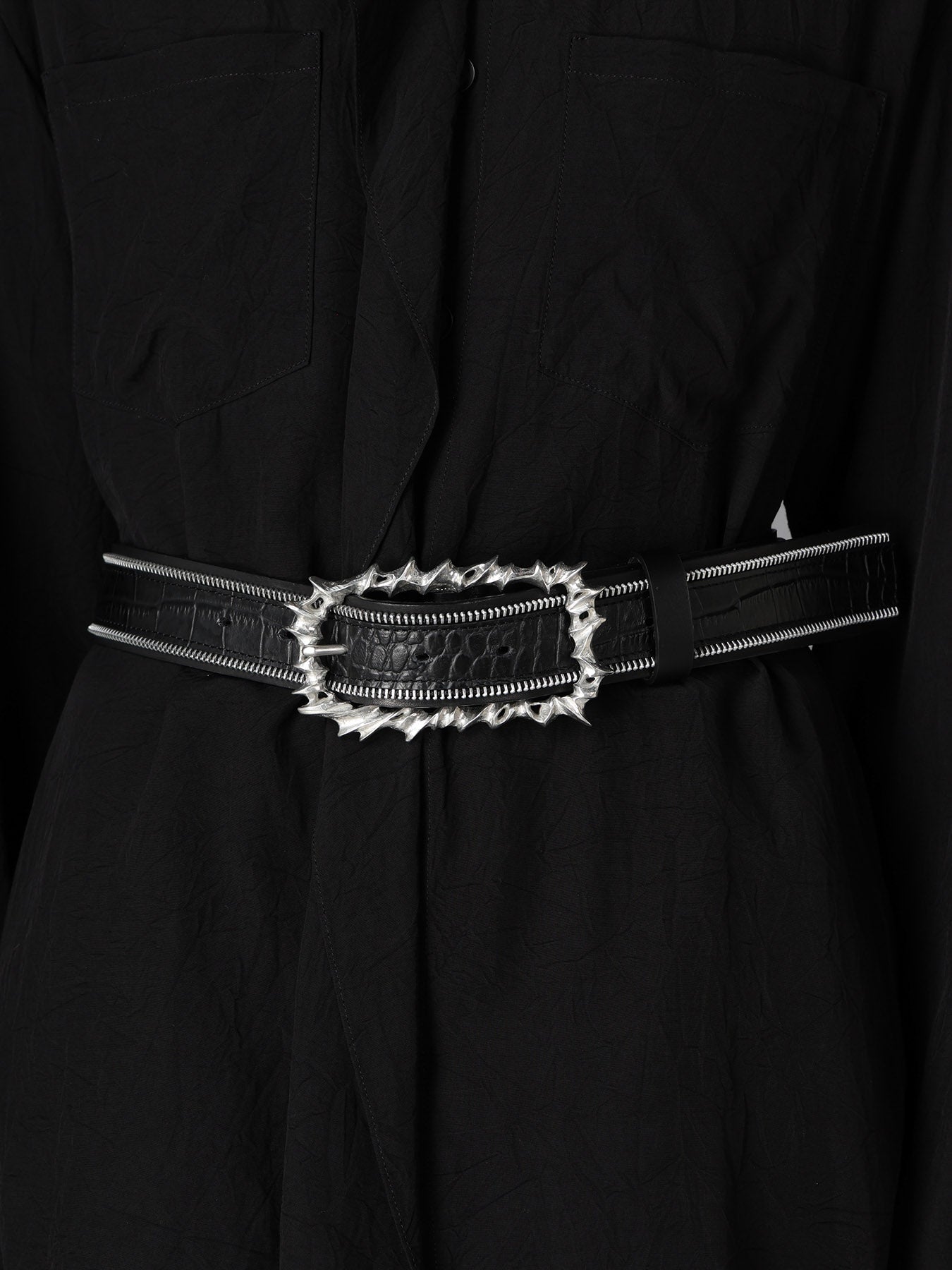 CROCO EMBOSSED LEATHER+KIP LEATHER  ZIP DETAIL BELT